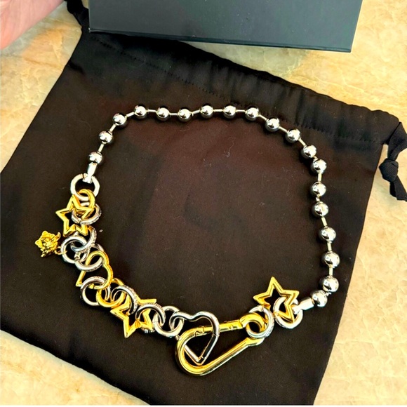 Versace Medusa Gold Charm Two Tone Embellished Chain Chunky Necklace 😍 - Picture 3 of 7